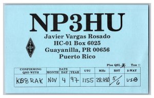 Postcard QSL CB Ham Radio Amateur Card From Guayanilla Puerto Rico NP3HU