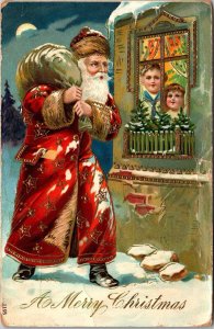 RARE OLD Santa Claus Antique Postcard Christmas TOYS Snow 1195 Ji4