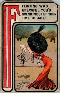 Flirty Woman, If Flirting Was Unlawful You'd Be In Jail Carmichael Postcard D44 