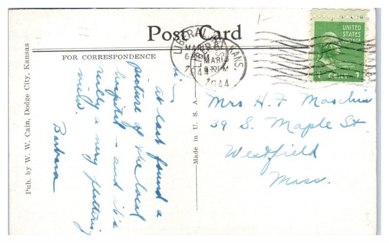 1944 Epworth Hospital, Liberal, KS Postcard