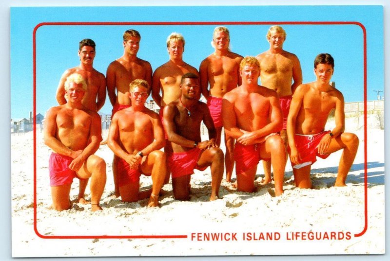 FENWICK ISLAND LIFEGUARDS, Delaware DE ~ Beefcake Sexy Risque  4x6 Postcard