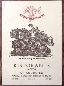 1950s RISTORANTE ALFREDO MENU ROME HOME OF FETTUCINE ALFREDO ITALY Z5641