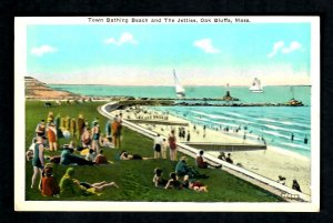 M18c Oak Bluffs, Mass. Town Bathing Beach & The Jetties, White Border Unused