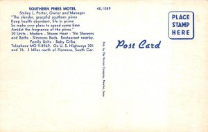 Florence, SC South Carolina SOUTHERN PINES MOTEL~Smiley Porter ROADSIDE Postcard