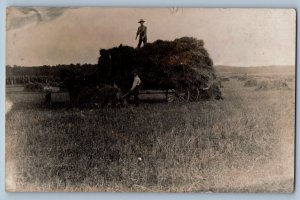 Russell North Dakota ND Postcard RPPC Photo Farming Hay Farmers Scene Field 1908