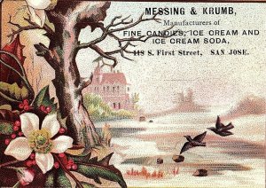 1880's San Jose, CA Messing & Krumb Candies & Icre Cream Soda Trade Card F45