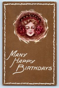 Cobb Shinn Artist Signed Postcard Birthdays Pretty Woman c1910s Unposted Antique