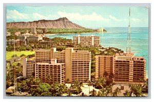 Vintage 1968 United Airlines Postcard Aerial View of Waikiki Hotels Oahu Hawaii