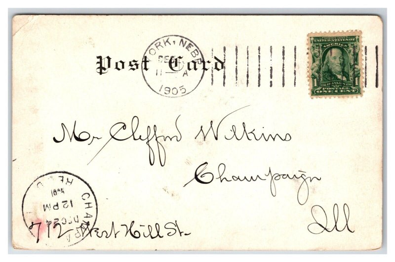 High School and Methodist Episcopal Church York Nebraska 1905 UDB Postcard V16
