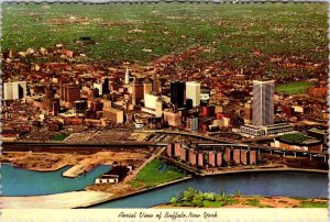 Buffalo, NY New York CITY SKYLINE & WATERFRONT Aerial View ca1970's 4X6 Postcard