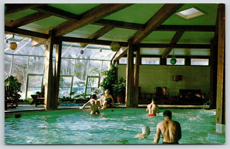 Delavan Wisconsin~Lake Lawn Lodge Motel~Indoor Swimming Pool~1966 Postcard 