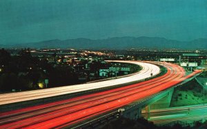 Vintage Postcard San Diego Freeway Looking North Toward San Fernando Valley CA