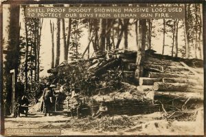 WWI American Signal Corps RPPC Postcard Log Covered Shell Proof dugout