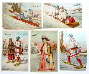 PROVIDENCE RI 5 ANTIQUE VICTORIAN TRADE CARDS SOAPINE WINTER SPORTS ADVERTISING