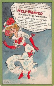 HOME IN THE DARK ROMANCE HELP WANTED ARTIST SIGNED DWIG COMIC POSTCARD (1909)