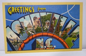 Greetings From Asheville North Carolina Large Letter Linen Postcard Curt Teich