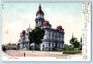 Council Bluff Iowa IA Postcard Court House Building Exterior View 1908 Vintage