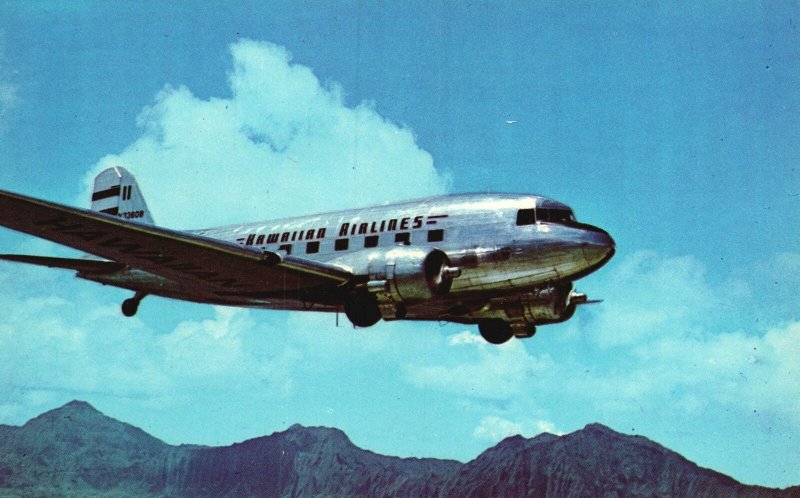 Vintage Postcard View of Hawaiian Airlines Aircraft Airplane Transportation