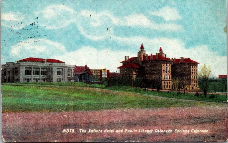 The Antlers Hotel and Public Library Colorado Springs CO Postcard PC54