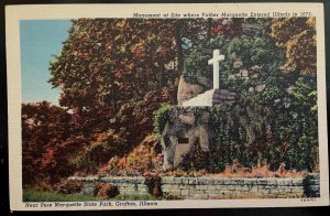 Vintage Postcard 1945 Monument to Father Marquette, Grafton, Illinois (IL)