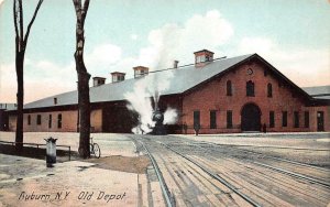 OLD TRAIN DEPOT AUBURN NEW YORK POSTCARD (c. 1910)