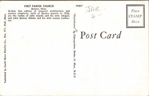 Historic First Parish Christian Church Quincy Massachusetts Chrome Postcard