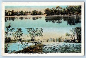 Elkhart Indiana IN Postcard Meeting Of St. Joe And Elkhart Rivers c1920s Antique