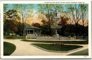 Postcard PA York Fountain and Band Stand Penn Common