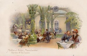 Interior Restaurant Of Midland Hotel Manchester Old Advertising Postcard