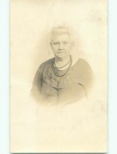 1920's rppc OLD WOMAN WEARING NECKLACE o2147