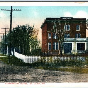 c1920s St. Clair, MO Commercial Hotel Postcard Red Brick Building Old World A90