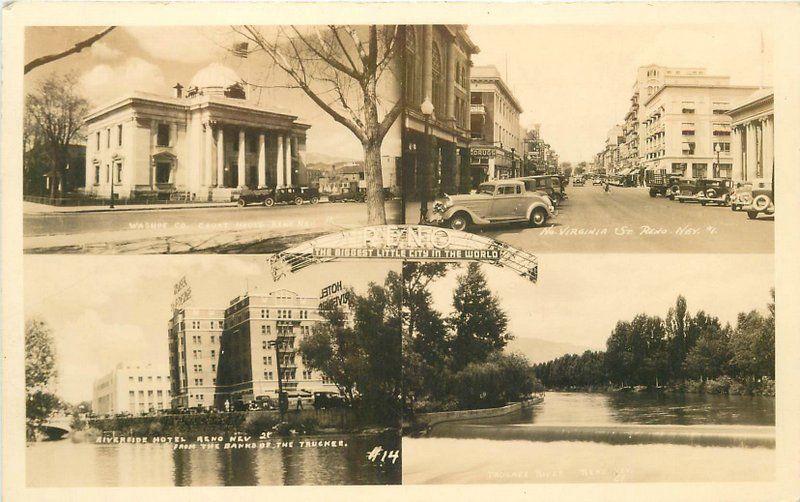 Autos Court House Virginia Street 1930s Mulitview Riverside Hotel RPPC 6432 