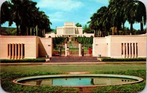 Mormon Temple Laie Oahu Hawaii Religious Tropical Pool Chrome Postcard 
