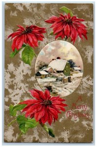 Oshkosh Wisconsin WI Postcard Easter Poinsettia Flowers Winter Scene 1909 Posted