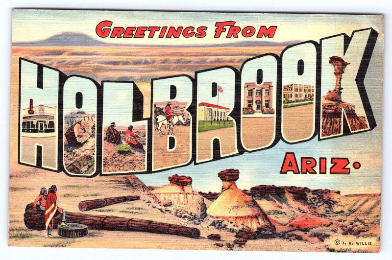 Holbrook Arizona Large Letters Linen Postcard B956