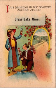 Drinking In the Beauties Around Clear Lake MN Vintage Postcard S57