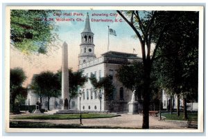 c1920s City Hall Park Showing St. Michael Church Charleston SC Unposted Postcard