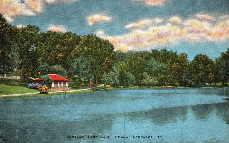 Vintage Postcard 1930 Hanscom Oldest Municipal Park Trees Lawn Omaha ...