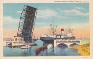 Texas Corpus Christi Cargo Ship Going Under Bascule Bridge 1945 Curteich