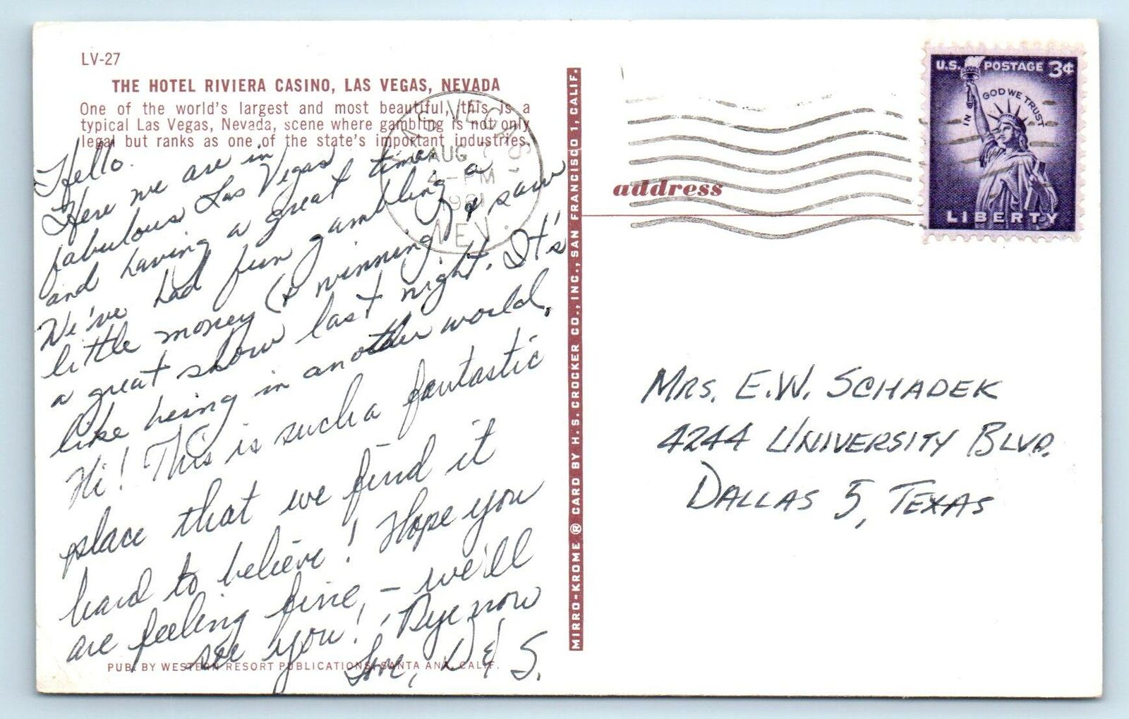 Riviera Hotel Las Vegas, Nevada NV Original Vintage Postcard at 's  Entertainment Collectibles Store