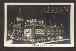 RPPC MITCHELL SOUTH DAKOTA SD CORN PALACE AT NIGHT VINTAGE REAL PHOTO POSTCARD