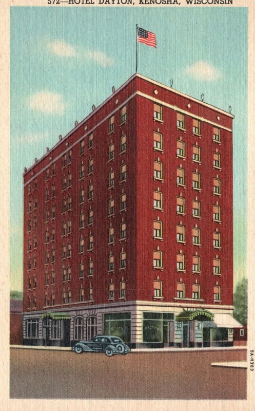 Vintage Postcard Hotel Dayton Building Landmark Kenosha Wisconsin WI Ostrander