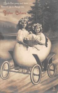 Easter Greetings Girls in Egg Cart Real Photo Antique Postcard J55819