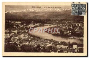 Old Postcard The Green Island Grenoble and the Alps