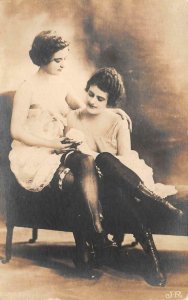 RPPC SEMI NUDE WOMEN LESBIANS RISQUE REAL PHOTO POSTCARD (c. 1920s)