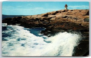 Lighthouse~Halifax Nova Scotia~Peggys Cove Light~Surf~PM 1965 Postcard