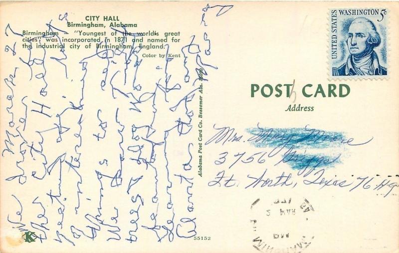 Birmingham Alabama~City Hall~Lily Ponds~1960s Postcard