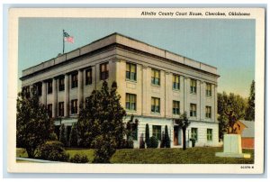 c1940's Alfalfa County Court House Exterior Cherokee Oklahoma OK Flags Postcard