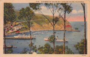 A Glimpse of Avalon Bay, Catalina Island, California, Early Postcard, Used