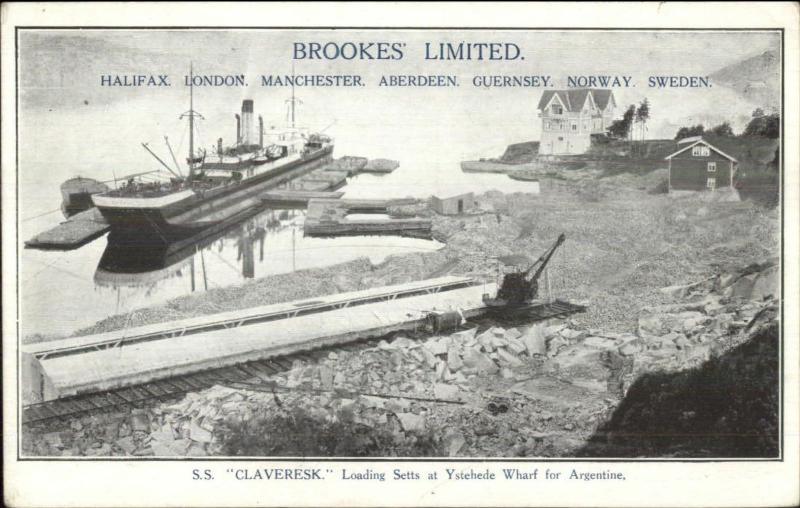 Cargo Ship Steamship SS Claveresk Ystehede Wharf Norge Norway BROOKES LIMITED